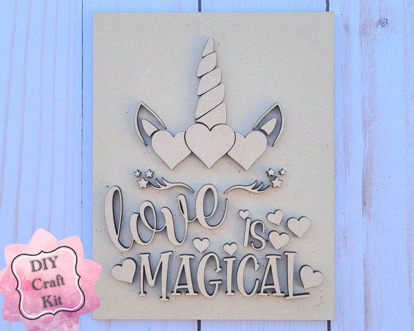 Love is Magical Unicorn Craft Kit #2514 Multiple Sizes Available - Unfinished Wood Cutout Shapes