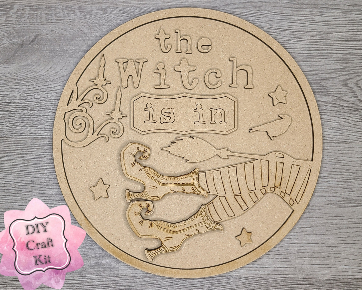 The Witch is In Halloween Decor DIY Paint kit #2883 - Multiple Sizes Available - Unfinished Wood Cutout Shapes