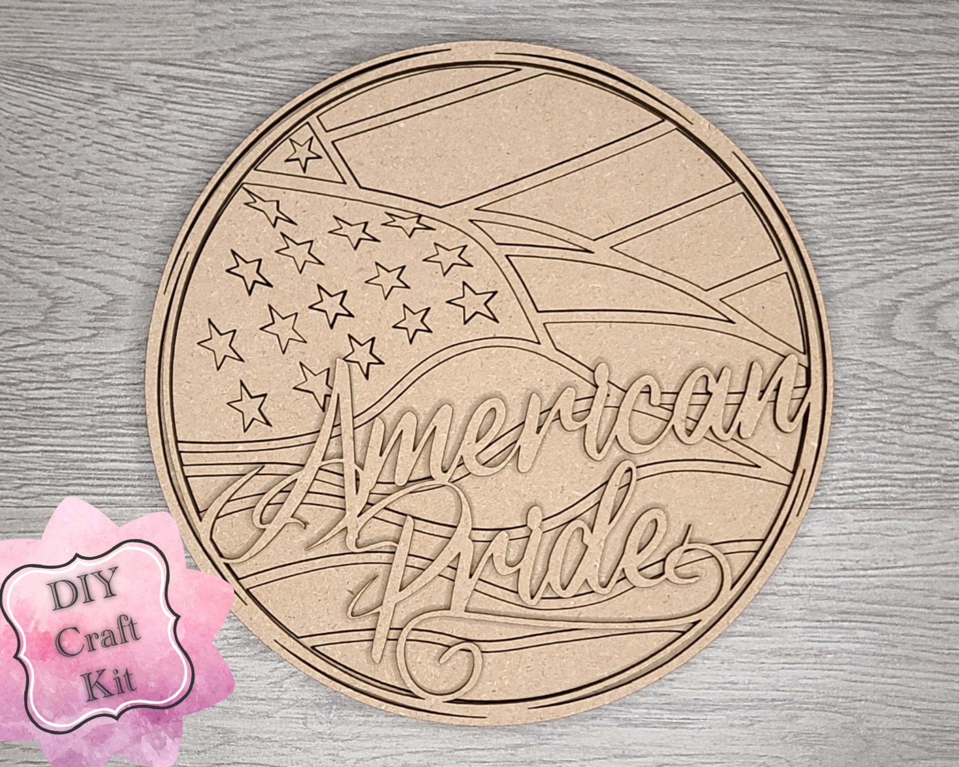 American Pride Flag 4th of July Craft Kit Paint Kit Party Paint Kit #2843- Multiple Sizes Available - Unfinished Wood Cutout Shapes