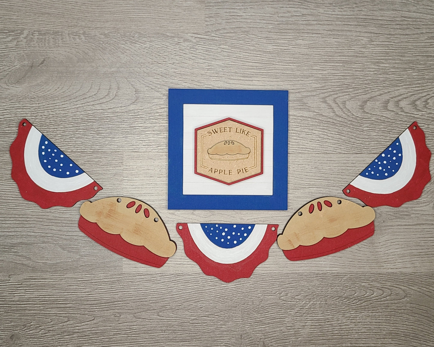 Patriotic Pie Bunting Banner Craft DIY Paint Party Kit Craft Kit for Adults #2638 - Multiple Sizes Available - Unfinished Wood Cutout Shapes