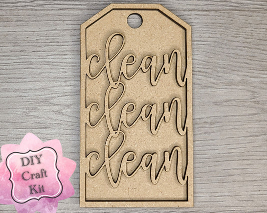 Clean Clean Tag Bathroom Decor Kit DIY Paint kit #3002 - Multiple Sizes Available - Unfinished Wood Cutout Shapes