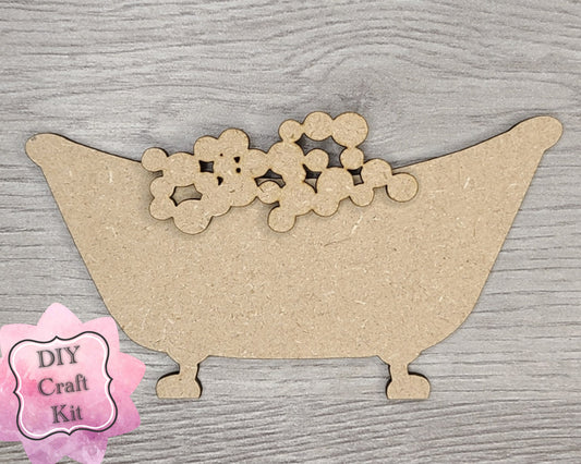 Bathtub with Bubbles Bathroom Decor Kit DIY Paint kit #3005 - Multiple Sizes Available - Unfinished Wood Cutout Shapes