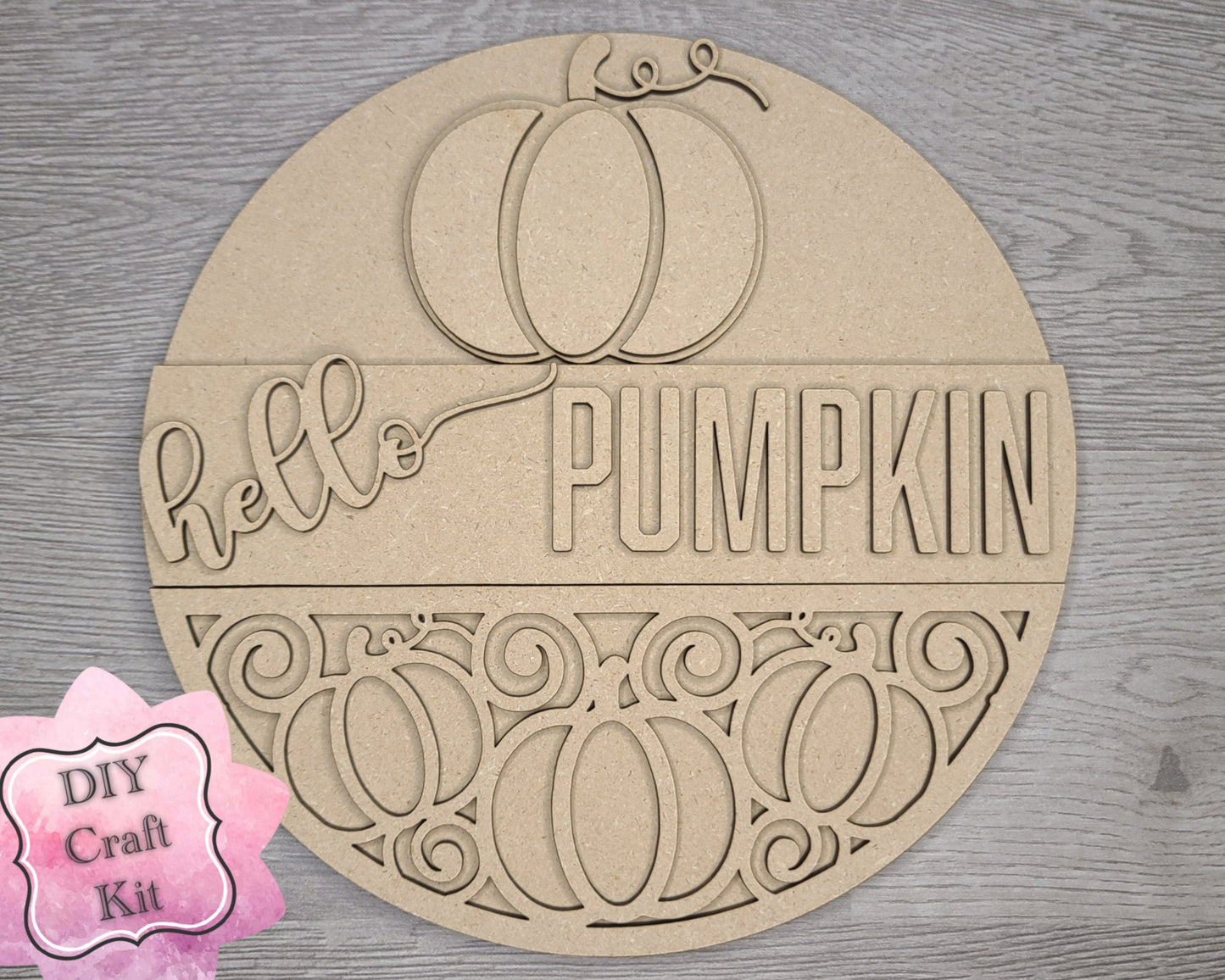 Hello Pumpkin Autumn Decor Fall colors Decor Porch DIY Paint kit #3101 - Multiple Sizes Available - Unfinished Wood Cutout Shapes