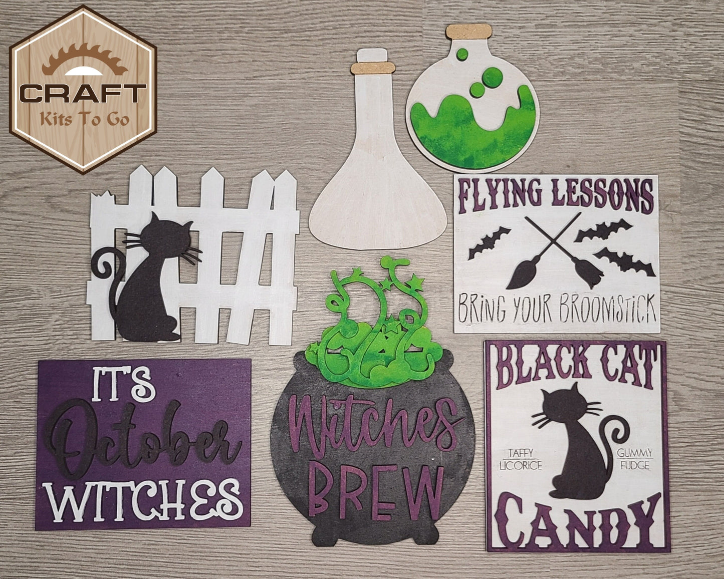 Flying Lessons Witch Halloween Decor Craft Kit DIY Paint kit #2913 - Multiple Sizes Available - Unfinished Wood Cutout Shapes