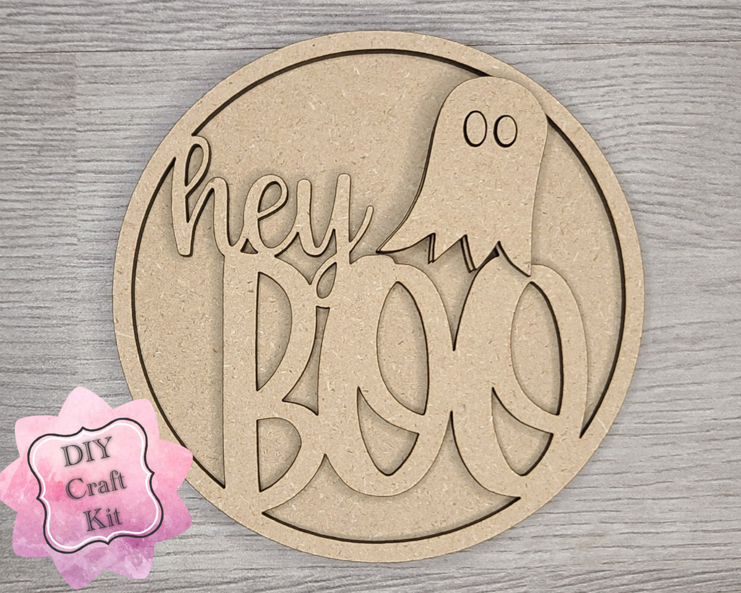 Hey Boo Halloween Decor DIY Paint kit #3139 - Multiple Sizes Available - Unfinished Wood Cutout Shapes