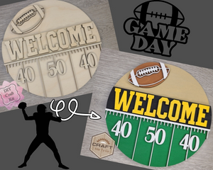 Football Welcome Sign Foot Ball DIY Craft Kit Party Paint Kit #2645 - Multiple Sizes Available - Unfinished Wood Cutout Shapes