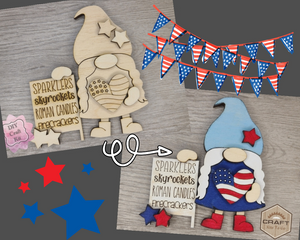 Firework Stand Gnome 4th of July Gnome Patriotic Décor Craft Kit Paint Party Kit #3695 - Multiple Sizes Available - Unfinished Wood Cutout Frames