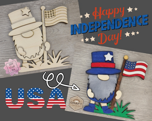 Patriotic Gnome 4th of July Gnome Patriotic Décor Craft Kit Paint Party Kit #3693 - Multiple Sizes Available - Unfinished Wood Cutout Frames