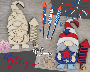 Firework Gnome 4th of July Gnome Patriotic Décor Craft Kit Paint Party Kit #3691 - Multiple Sizes Available - Unfinished Wood Cutout Frames
