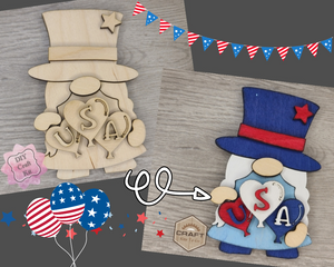 USA Gnome 4th of July Gnome Patriotic Décor Craft Kit Paint Party Kit #3692 - Multiple Sizes Available - Unfinished Wood Cutout Frames