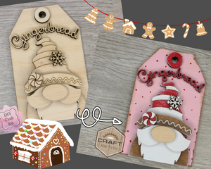 Gingerbread Gnome Christmas Gnome Tag Christmas Tag Christmas Décor Christmas Craft Kit DIY Paint kit #3706 - Multiple Sizes Available - Unfinished Wood Cutout Shapes