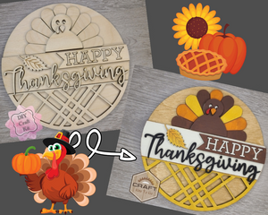 Happy Thanksgiving Sign Thanksgiving Décor Fall colors Porch DIY Paint kit #3731 - Multiple Sizes Available - Unfinished Wood Cutout Shapes