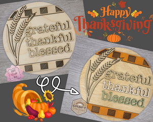 Grateful, Thankful, Blessed Thanksgiving Sign Thanksgiving Décor Fall colors Porch DIY Paint kit #3725 - Multiple Sizes Available - Unfinished Wood Cutout Shapes