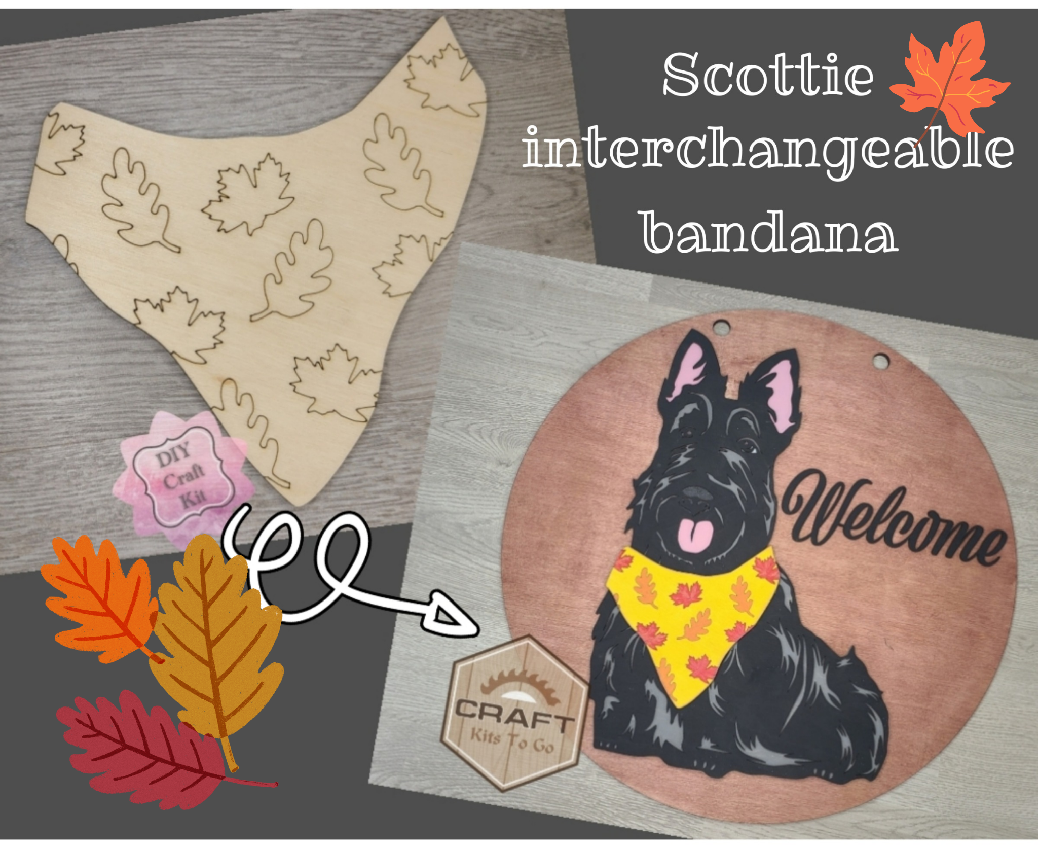 Scottie Interchangeable Sign *FALL BANDANA* Porch Décor DIY Craft Kit Paint  Party Kit #200005