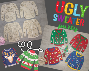 Christmas Ugly Sweater 4pack | Christmas Decor | Christmas Crafts | Holiday Activities |  DIY Craft Kits | Paint Party Supplies | #2473