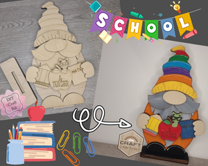 Teacher Gnome -BOY- Freestanding Gnome Back 2 school Gnome Shelf Sitter DIY Craft Kit Paint Party Kit #300011
