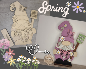 Spring Gnome Freestanding Gnome Shelf Sitter DIY Craft Kit Paint Party Kit #300021
