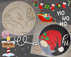 Christmas Gnome |  Santa Gnome | Christmas Sign | Christmas Décor | Christmas Crafts | DIY Craft Kits | Paint Party Supplies | #3431