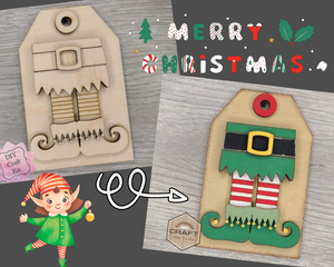 Elf Tag Christmas Tag Christmas Décor DIY Christmas Craft Kit DIY Paint kit #3759 - Multiple Sizes Available - Unfinished Wood Cutout Shapes