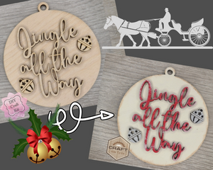 Jingle all the way Ornament Christmas Ornament Merry Christmas Ornament DIY Craft Kit Paint kit #3760 - Multiple Sizes Available - Unfinished Wood Cutout Shapes
