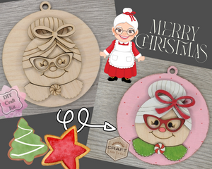Mrs. Claus Ornament Christmas Ornament Merry Christmas Ornament DIY Craft Kit Paint kit #3764 - Multiple Sizes Available - Unfinished Wood Cutout Shapes