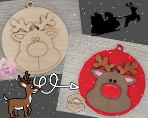 Reindeer Ornament Christmas Ornament Merry Christmas Ornament DIY Craft Kit Paint kit #3548 - Multiple Sizes Available - Unfinished Wood Cutout Shapes