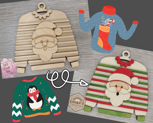 Santa Ugly Sweater Ornament Christmas Ornament Merry Christmas Ornament DIY Craft Kit Paint kit #3800