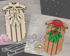 Sled Christmas Ornament December Craft DIY Craft Kit Paint kit #3819
