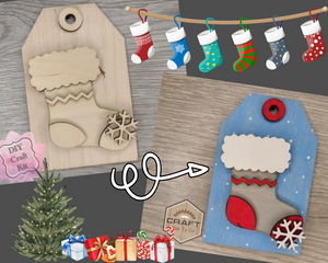 Christmas Stocking Tag Christmas Tag Christmas Décor Christmas Craft Kit DIY Paint kit #3780 - Multiple Sizes Available - Unfinished Wood Cutout Shapes