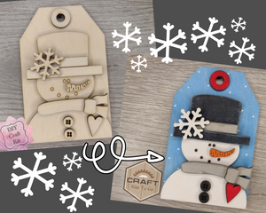 Christmas Snowman Tag Christmas Tag Christmas Décor Christmas Craft Kit DIY Paint kit #3776 - Multiple Sizes Available - Unfinished Wood Cutout Shapes
