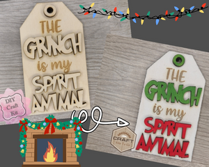 Grinch Tag Christmas Craft Kit DIY Paint kit #3817 - Multiple Sizes Available - Unfinished Wood Cutout Shapes