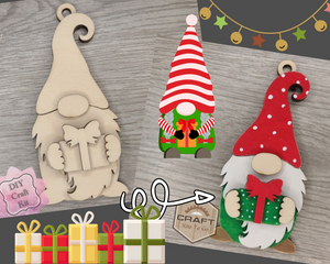 Christmas Gnome Ornament Merry Christmas Ornament DIY Craft Kit Paint kit #3836 - Multiple Sizes Available - Unfinished Wood Cutout Shapes