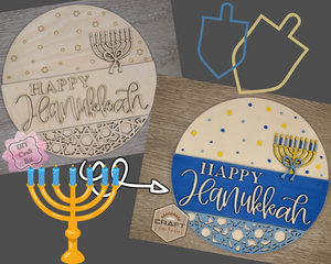 Happy Hanukkah Sign Décor Porch DIY Paint kit #3898 - Multiple Sizes Available - Unfinished Wood Cutout Shapes