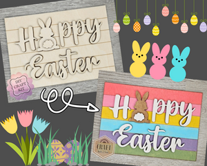 Happy Easter Bunny | DIY Easter Crafts | DIY Craft Kits | DIY Paint Party kit | #3996 - Multiple Sizes Available - Unfinished Wood Cutout Shapes