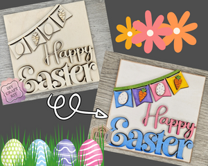 Happy Easter Sign | Easter Bunny | Spring Crafts | Easter Crafts | Springtime | DIY Craft Kits | Paint Party Supplies | #4089