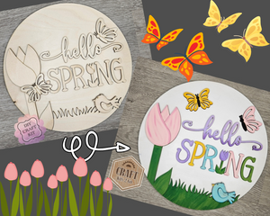 Hello Spring | Welcome Sign | Spring Crafts | DIY Craft Kits | Paint Party Supplies | #4038