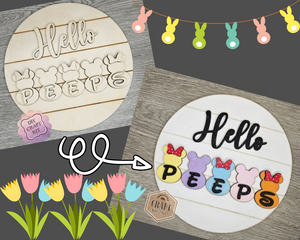Hello Peeps Sign | DIY Easter Crafts | Easter Decor | DIY Craft Kits | DIY Paint Party kit | #3997