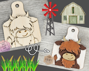 Highland Cow Tag | Farm Decor | Farm Crafts | DIY Craft Kits | Paint Party Supplies | #4144