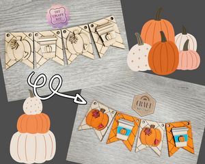 Fall Bunting | Pumpkin Bunting | Banner | Fall Crafts | Fall Decor | DIY Craft Kits | Paint Party Supplies | #4427