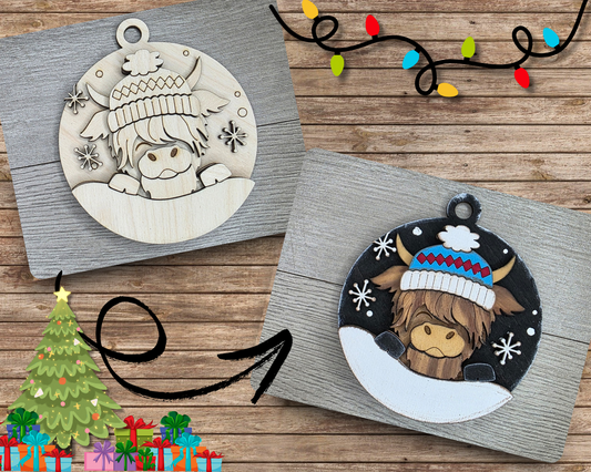 Winter Highland Cow Ornament | #5017