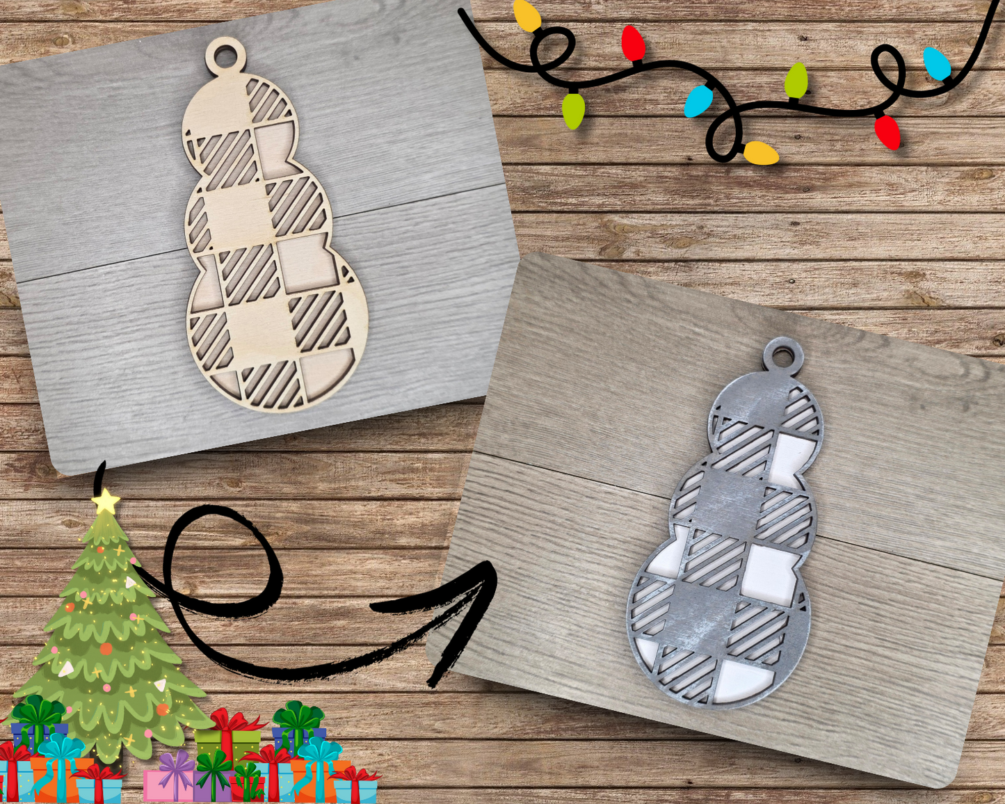 Plaid Snowman Ornament | #5212