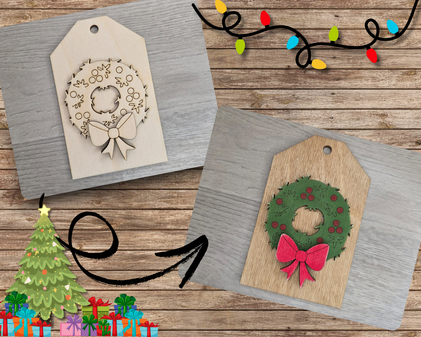 Christmas Wreath Tag Ornament | #2999