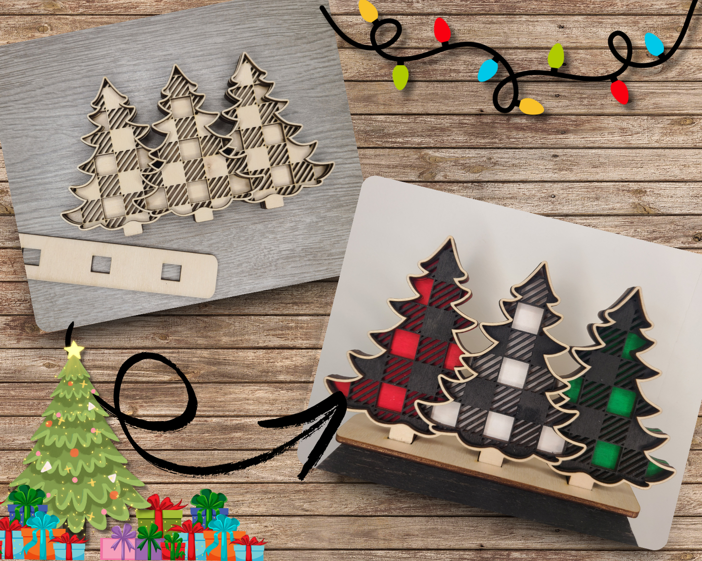 Christmas Plaid Trees Shelf Sitter | #3833