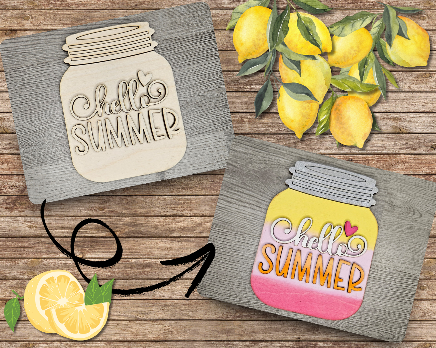 Hello Summer Lemonade Mason Jar Sign | #4644