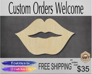 Lips wood cutouts wood shapes Valentine's Kiss Me DIY Paint kit #2886 - Multiple Sizes Available - Unfinished Wood Cutout Shapes