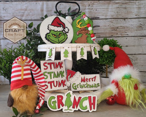 Grinch Tier Tray Christmas DIY Craft Kits DIY Paint Party #10004 - Multiple Sizes Available - Unfinished Wood Cutout Shapes