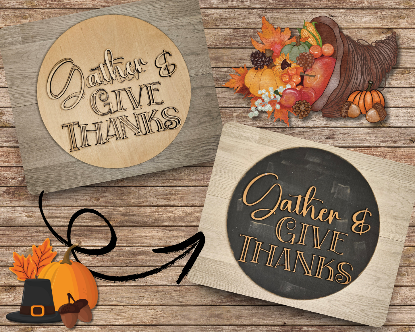Gather & Give Thanks Thanksgiving Sign | #4441