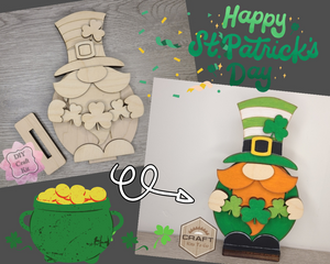 St. Patrick's Day Freestanding Gnome St. Patrick's Day Gnome Shelf Sitter DIY Craft Kit Paint Party Kit #30008