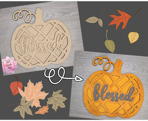 Blessed Thanksgiving Pumpkin Decor Fall colors Decor Porch DIY Paint kit #3069 - Multiple Sizes Available - Unfinished Wood Cutout Shapes