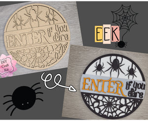 Enter if you Dare Spider Halloween Craft Kit Paint Party Kit #3094 - Multiple Sizes Available - Unfinished Wood Cutout Shapes
